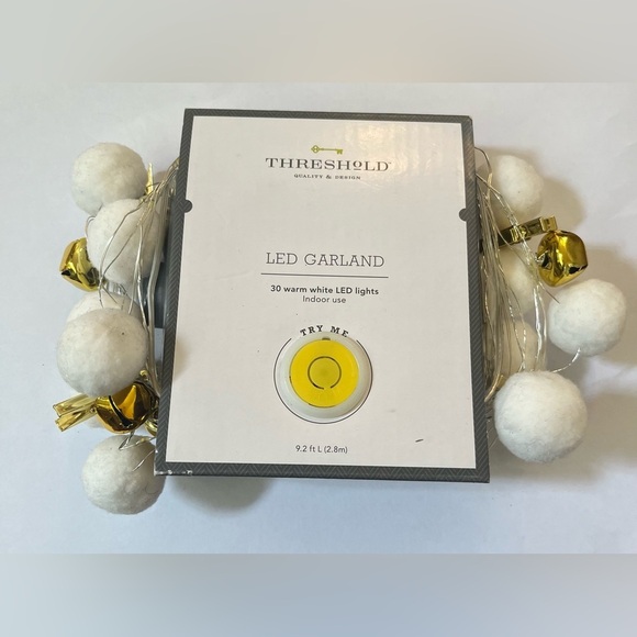 2 NWT Sets LED Fairy White Poms Bells Threshold Christmas decor lights holidays - Picture 7 of 8